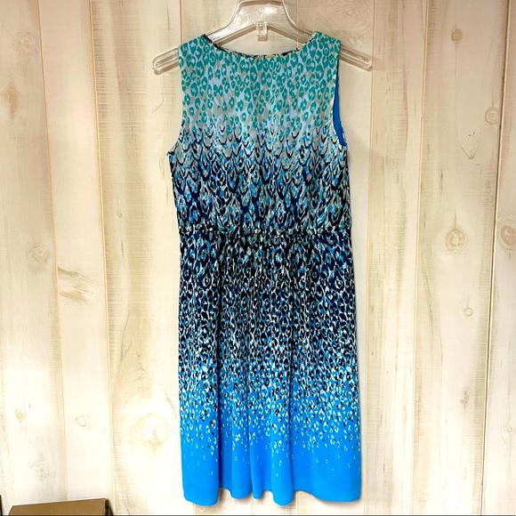 Ann Taylor Blue Green Animal Print Sleeveless Dress Sz 4 V Neck - Picture 3 of 7